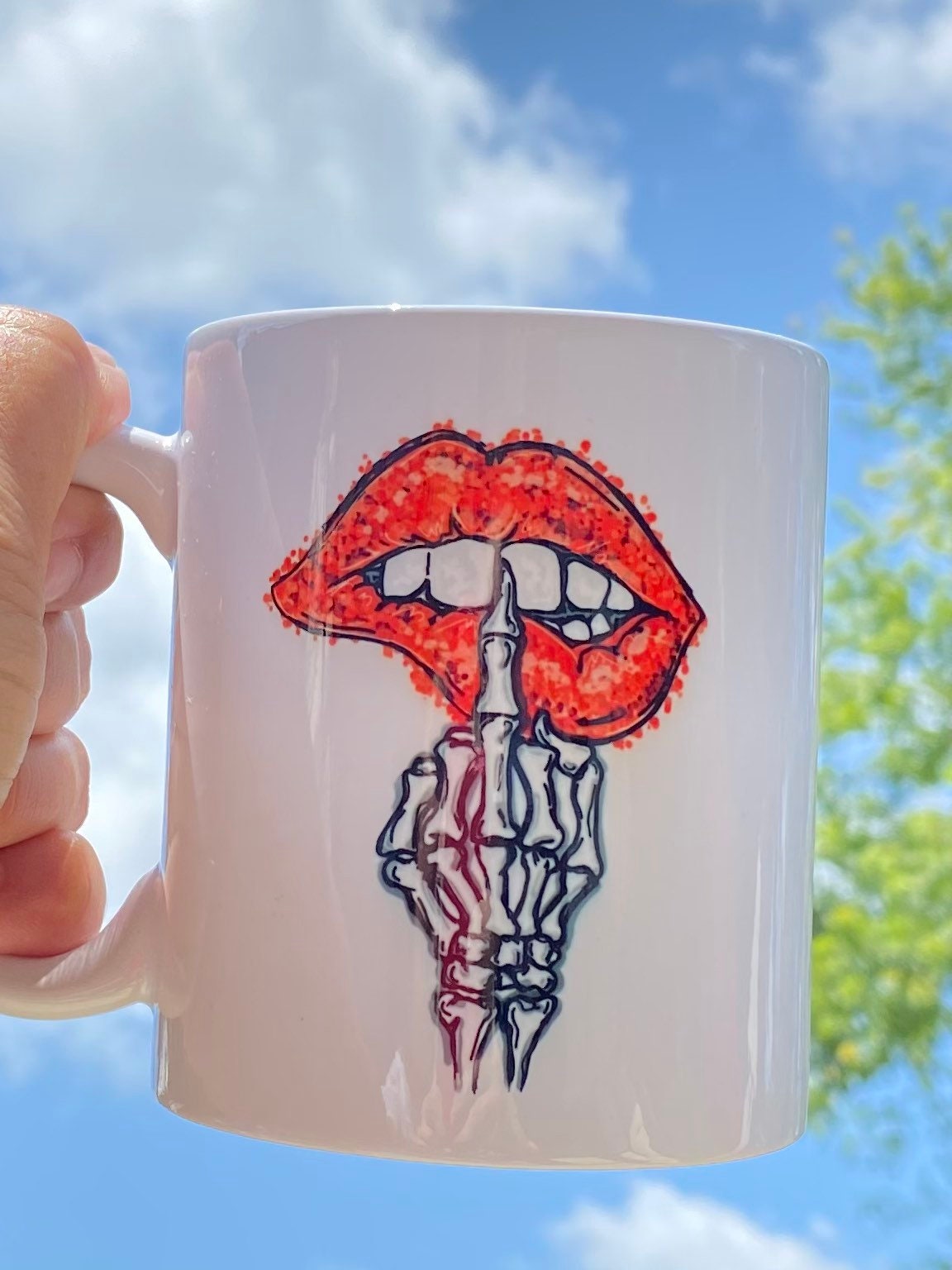 Skeleton Middle Finger and Lips Mug