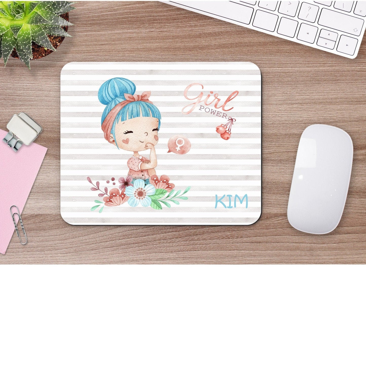 Cute Custom Watercolor Mouse Pad and Mug for Mothers Day, Birthdays